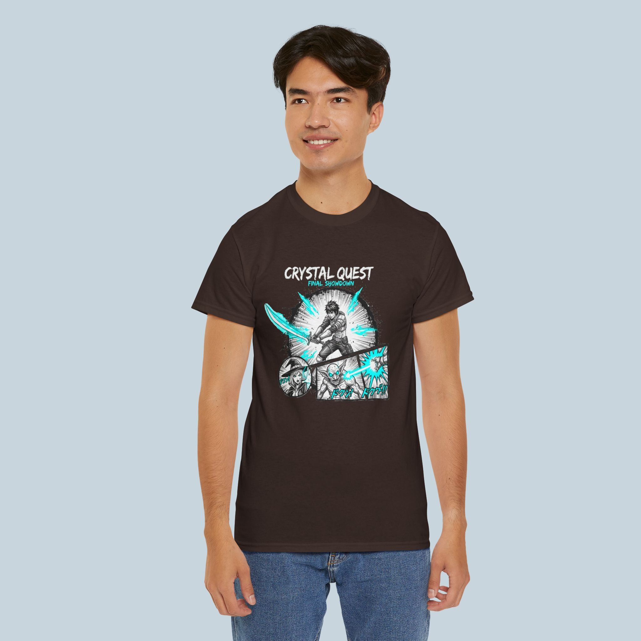 Crystal Quest Anime T Shirt Final Showdown Manga Style RPG Fantasy Graphic Tee