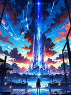 Anime Fleece Blanket Sci-Fi Tower Skybeam Throw Cyber Fantasy Art Gift for Otaku and Anime Room Decor