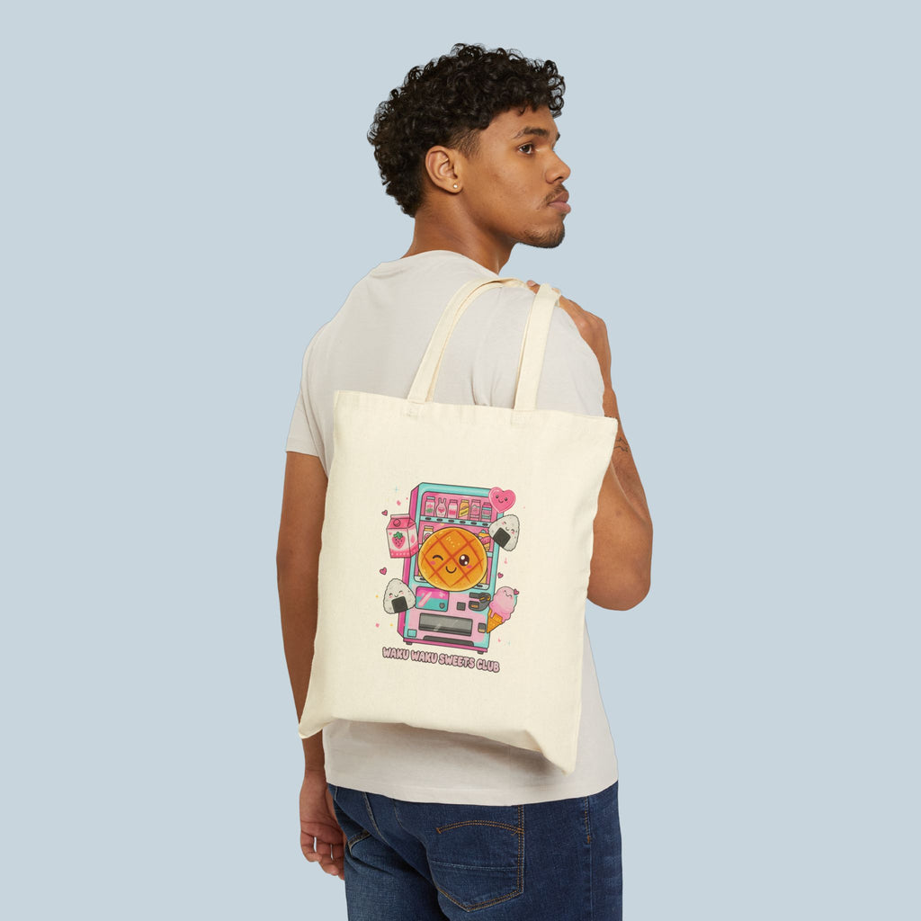 Kawaii Vending Machine Cotton Canvas Tote — "Waku Waku Sweets Club"