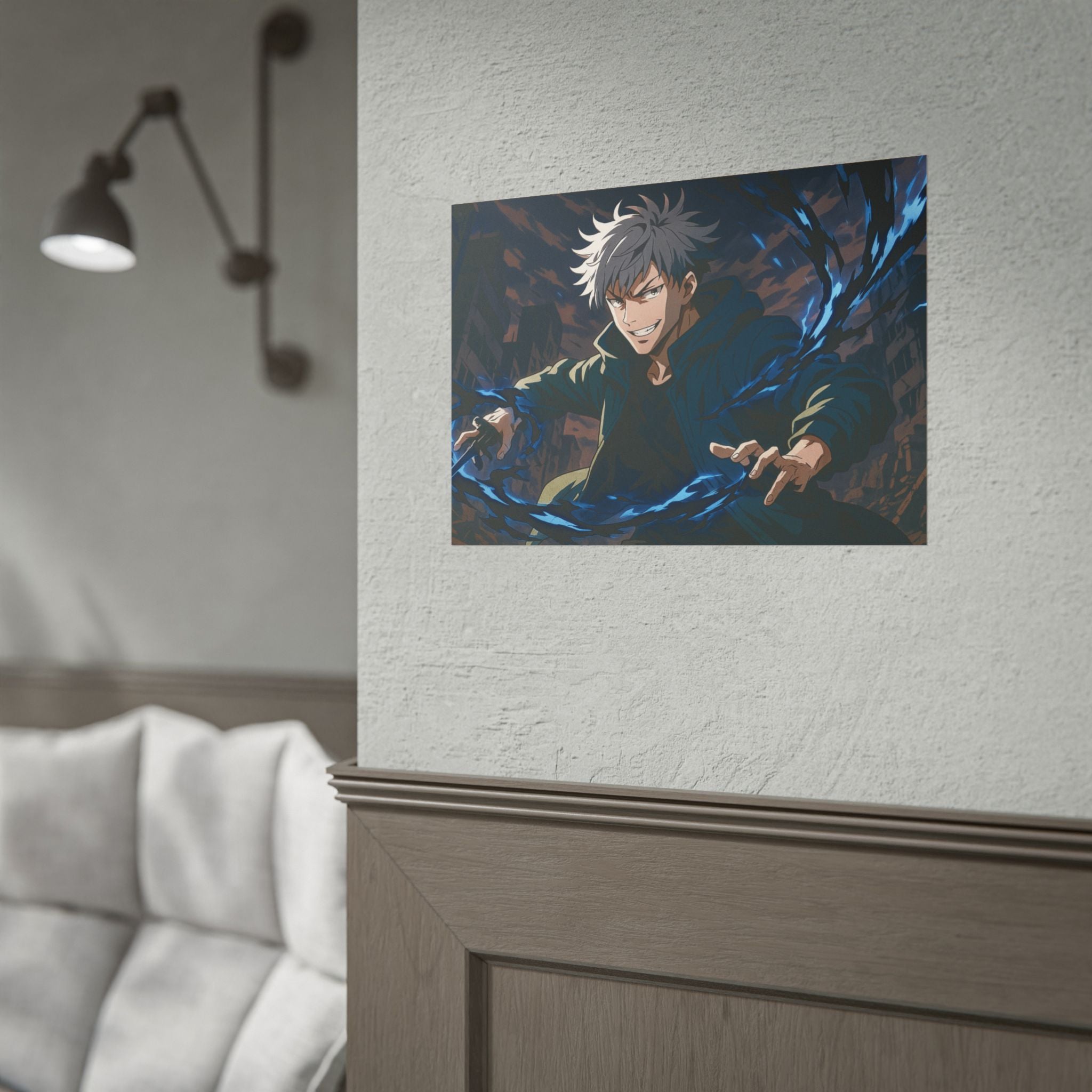 Anime Villain Poster Dark Energy Fighter Wall Art Powerful Shonen Character Print Action Manga Artwork for Otaku Room Decor