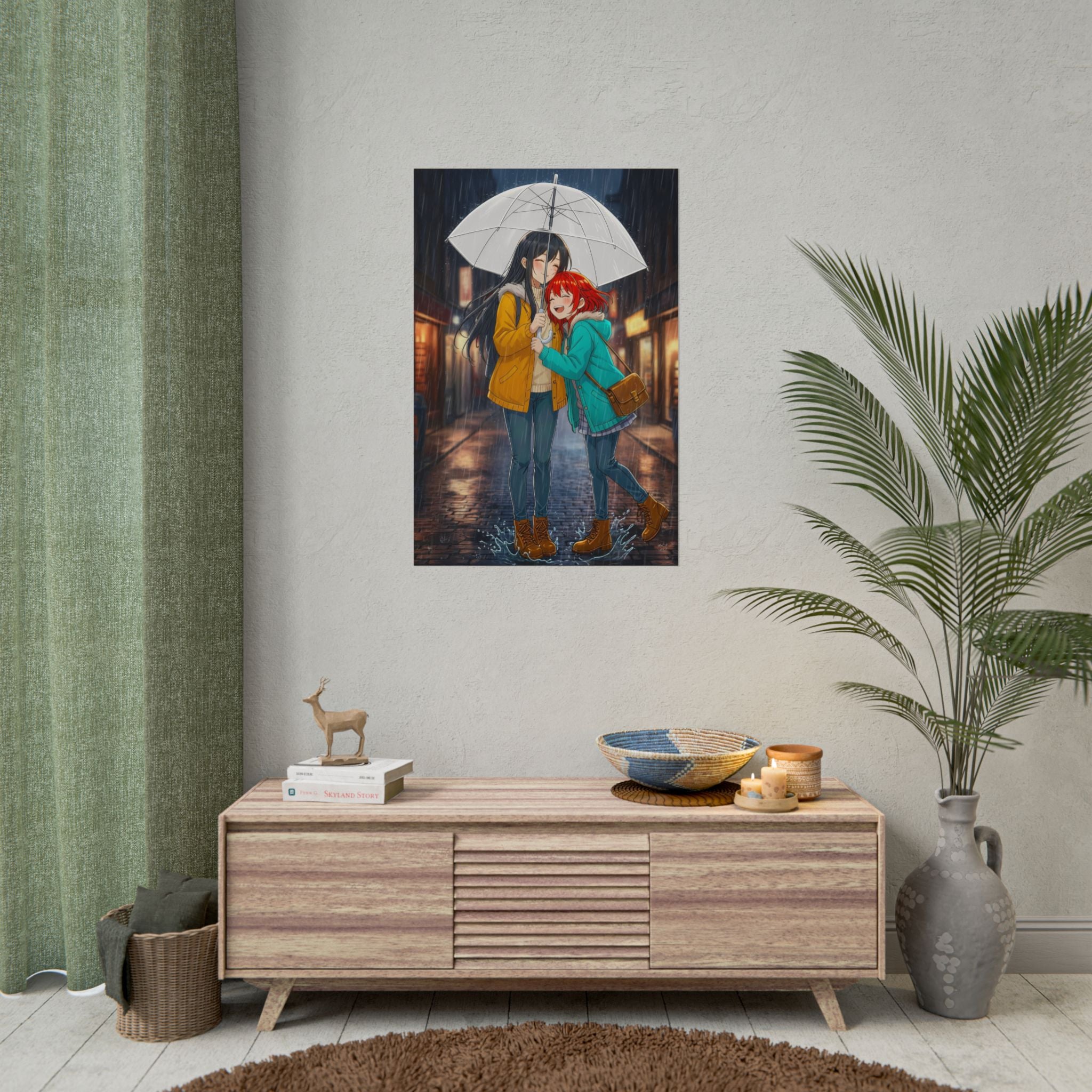 Anime Poster Rainy Day Couple Cozy Romance Wall Art for Anime Lovers and Girls