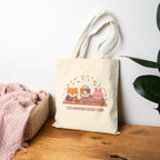 Kawaii Picnic Cute Characters Cotton Canvas Tote — Cat, Cake Friend & Bunny Design