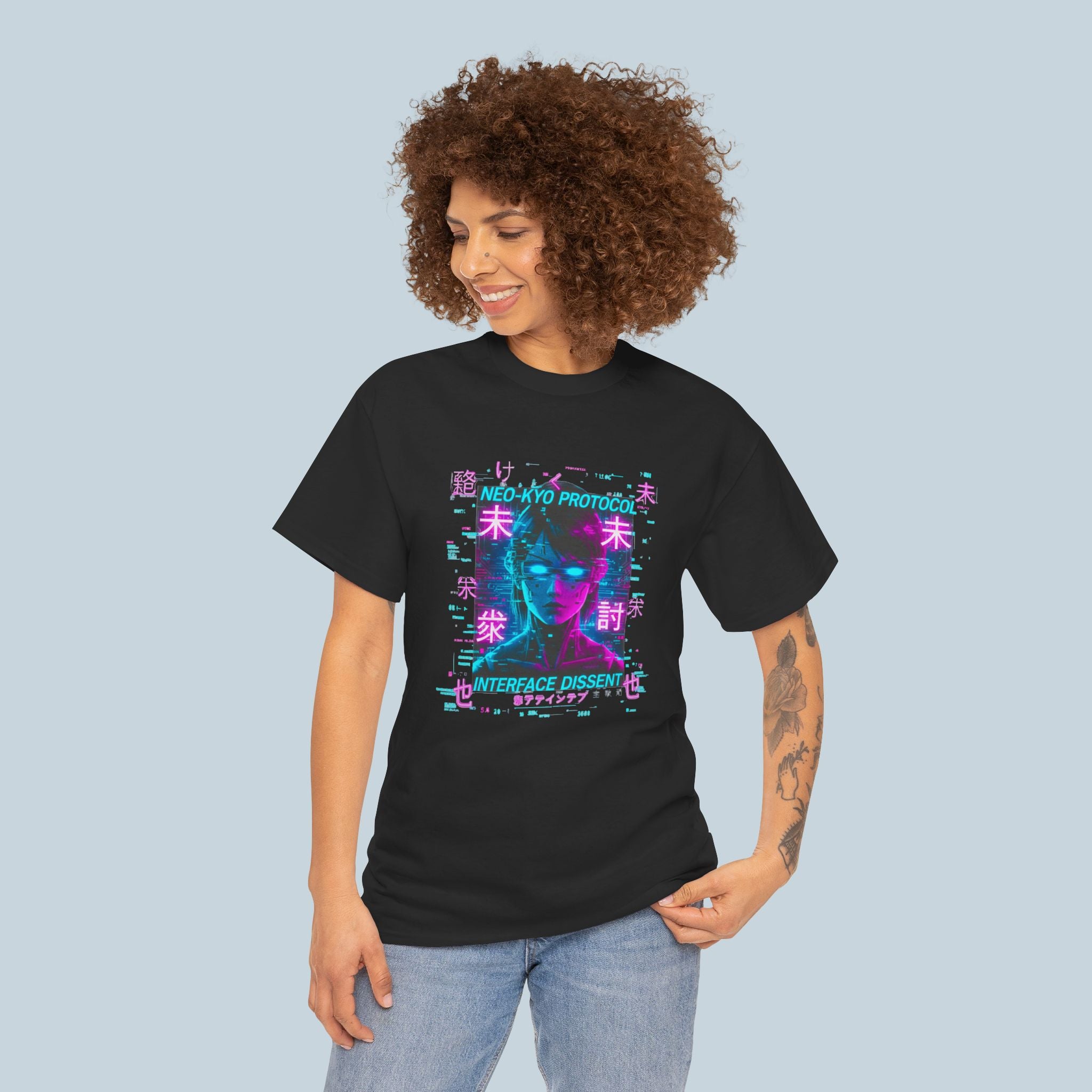 Cyberpunk Anime Girl Shirt Neon Glitch Techwear Futuristic Streetwear Tee