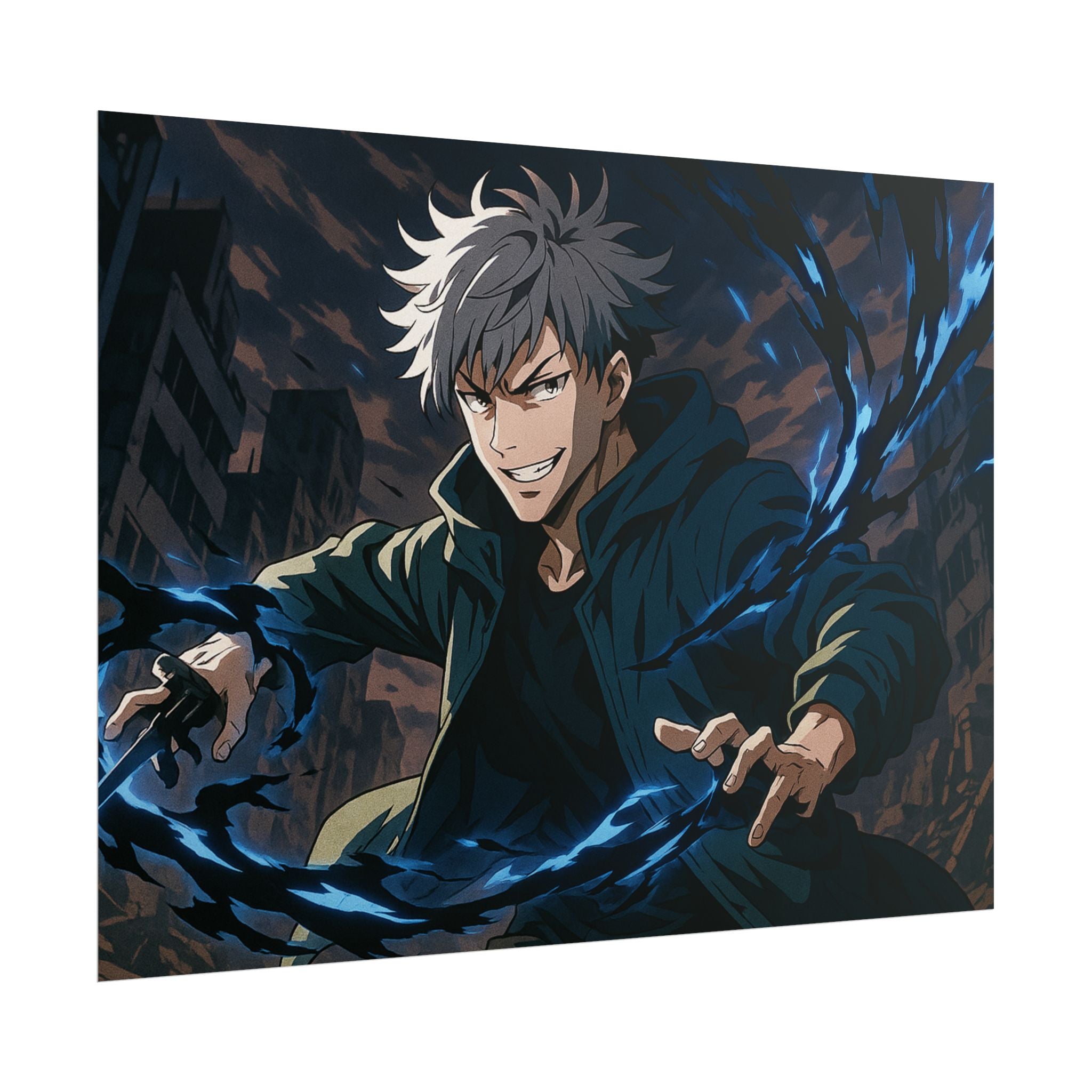 Anime Villain Poster Dark Energy Fighter Wall Art Powerful Shonen Character Print Action Manga Artwork for Otaku Room Decor