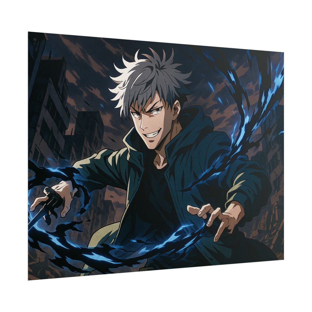 Anime Villain Poster Dark Energy Fighter Wall Art Powerful Shonen Character Print Action Manga Artwork for Otaku Room Decor