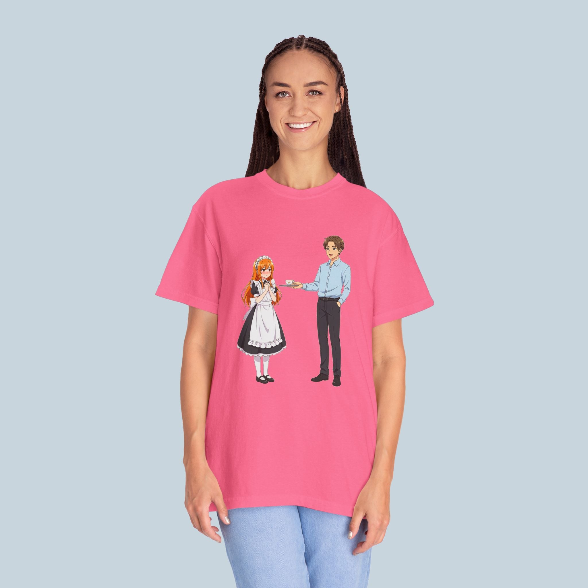 Anime Maid Café T-Shirt Comfort Colors 1717 Vintage Waitress Design Japanese Server Cute Otaku Streetwear