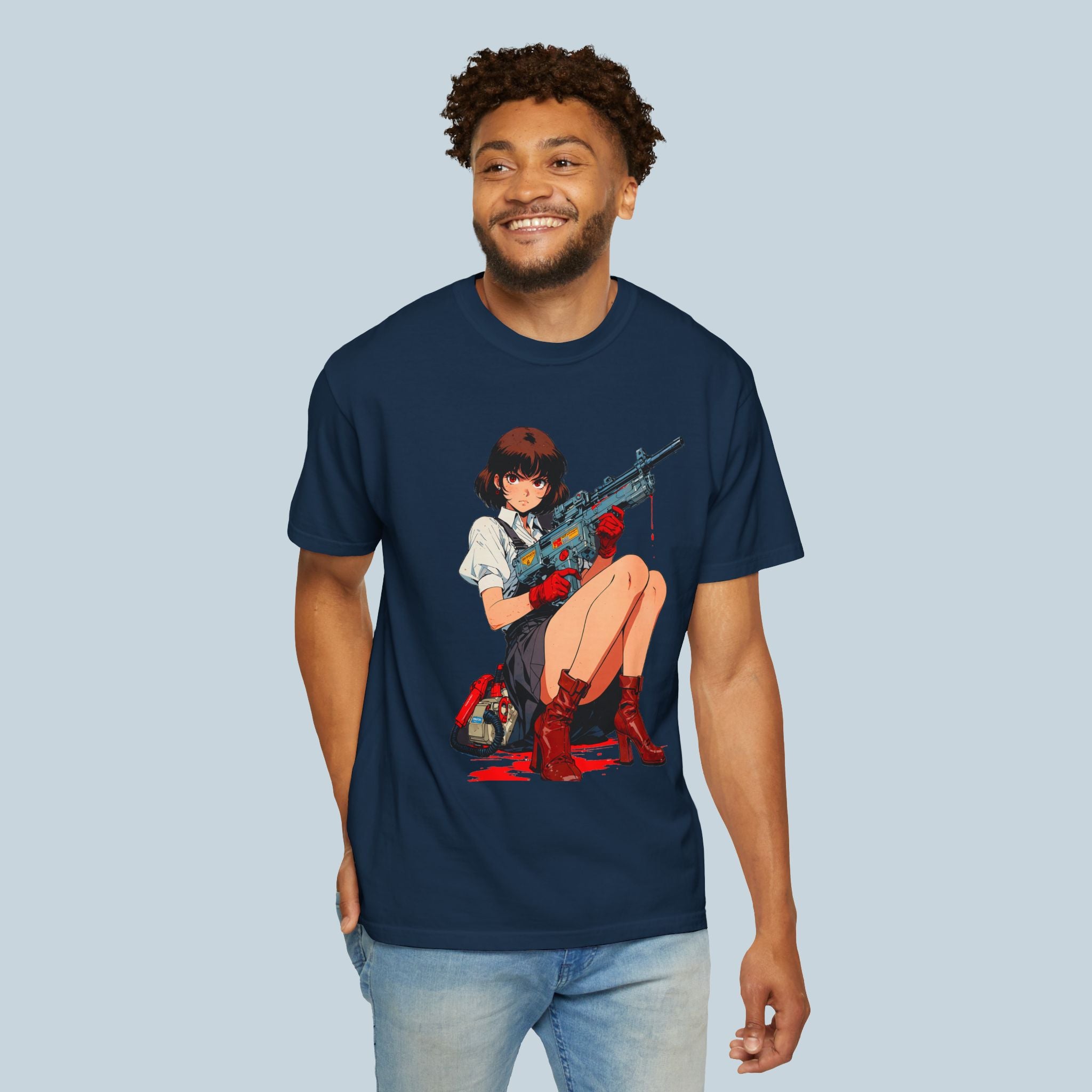 Anime Pin up Girl Rifle Graphic T-Shirt Comfort Colors 1717 Soft Streetwear Tee for Otaku and Gamers