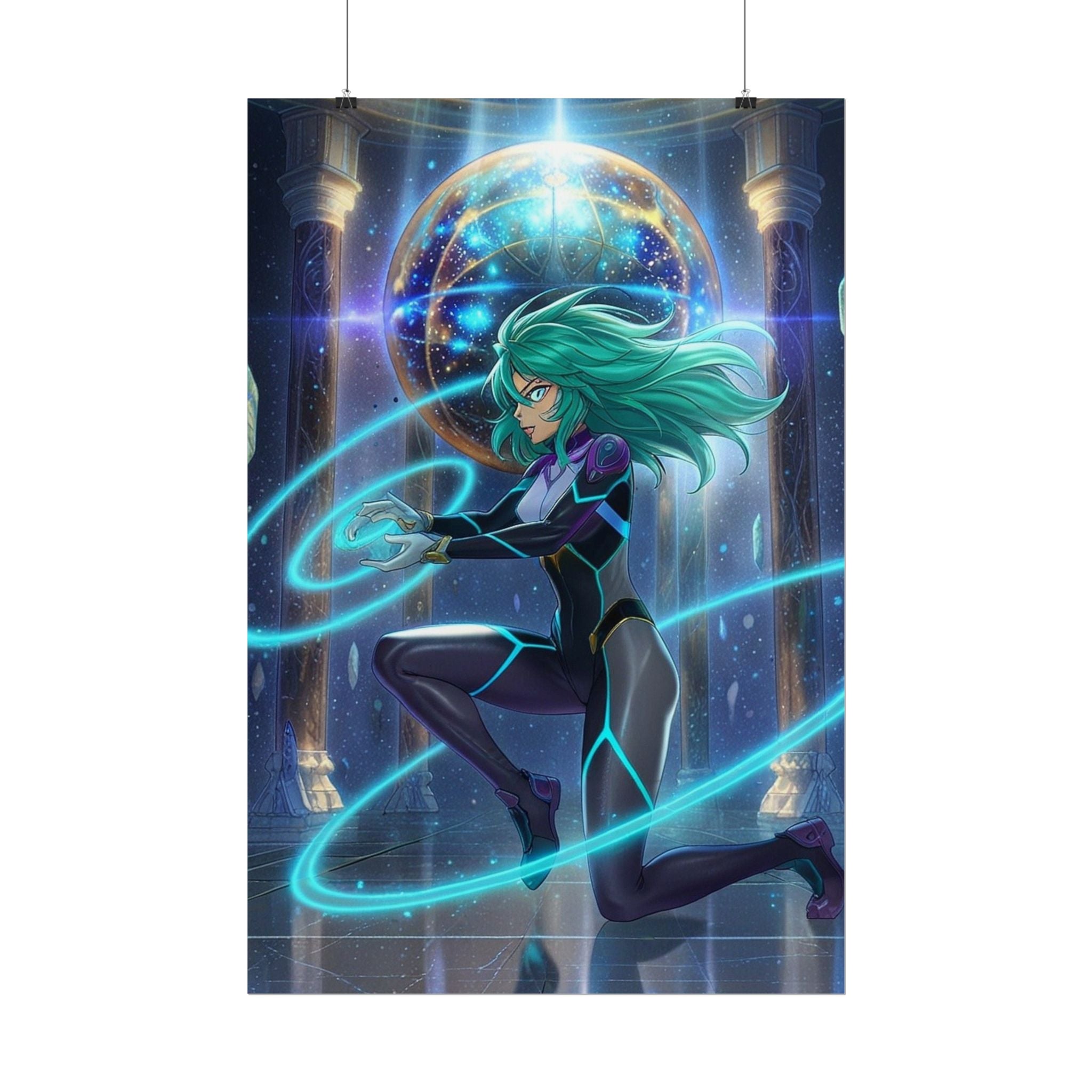 Vera Flux Poster – Sci-Fi Anime Wall Art, Cosmic Energy Girl, Space-Time Anime Artwork, Futuristic Anime Poster, 24x36 Print