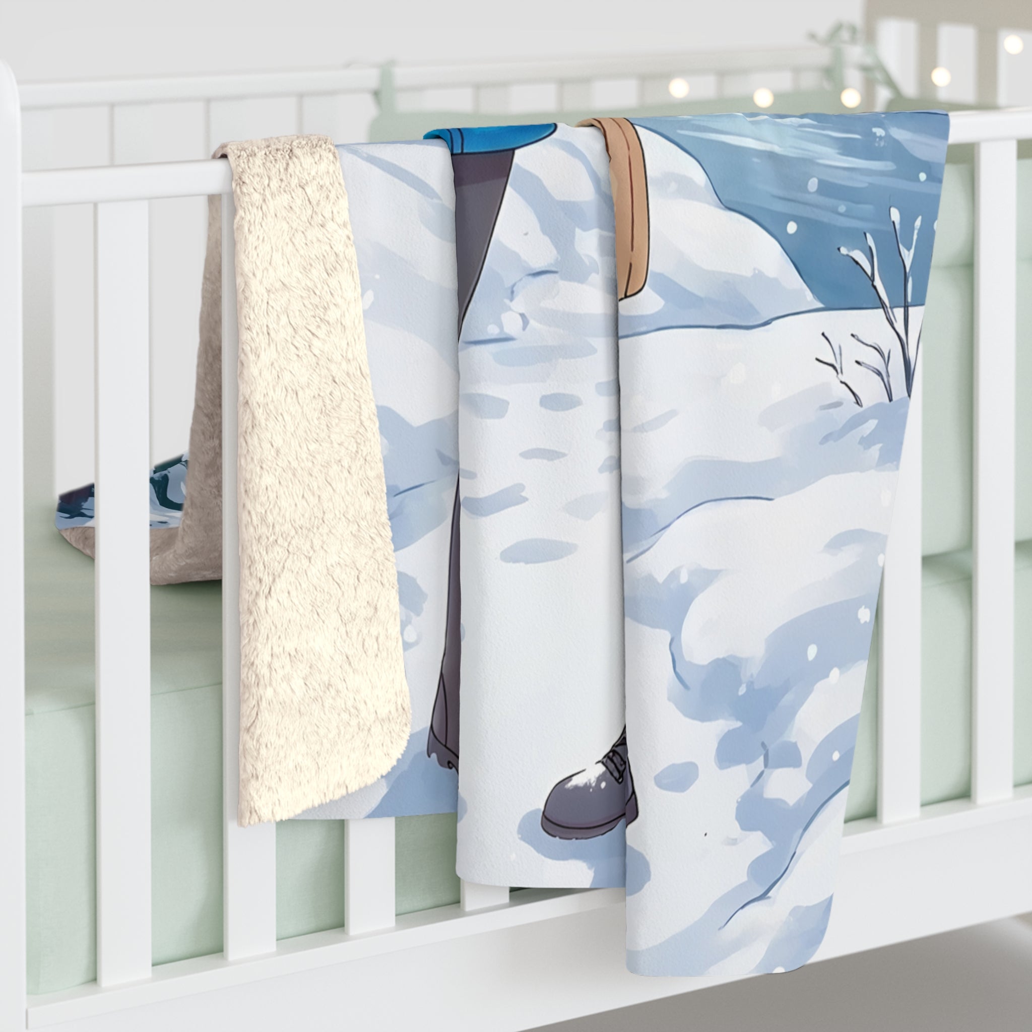 Cozy Winter Anime Sherpa Blanket Girls in Snowy Forest Cute Manga Style Gift for Anime Fans