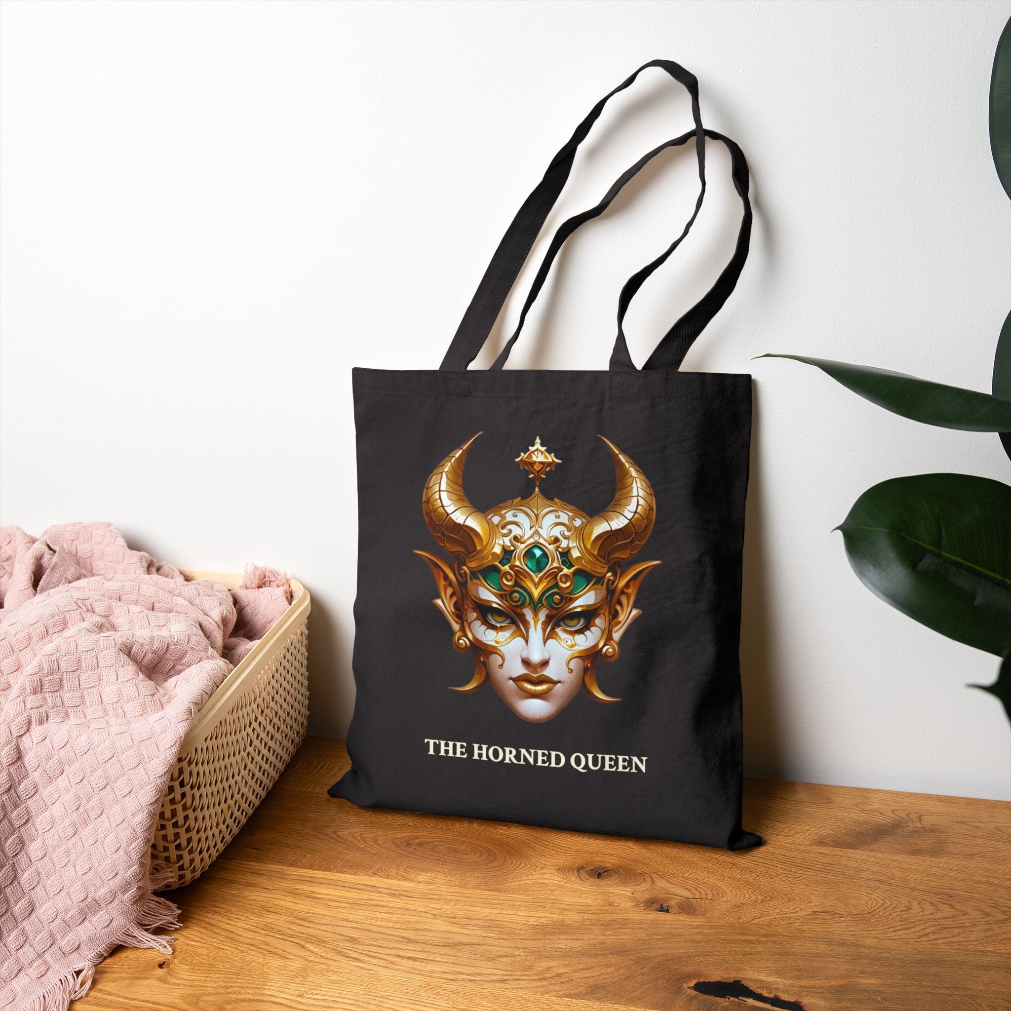 The Horned Queen Anime Tote Bag – Gothic Fantasy Mask Design – Collector’s Edition Tote for Cosplay, Fans & Artists