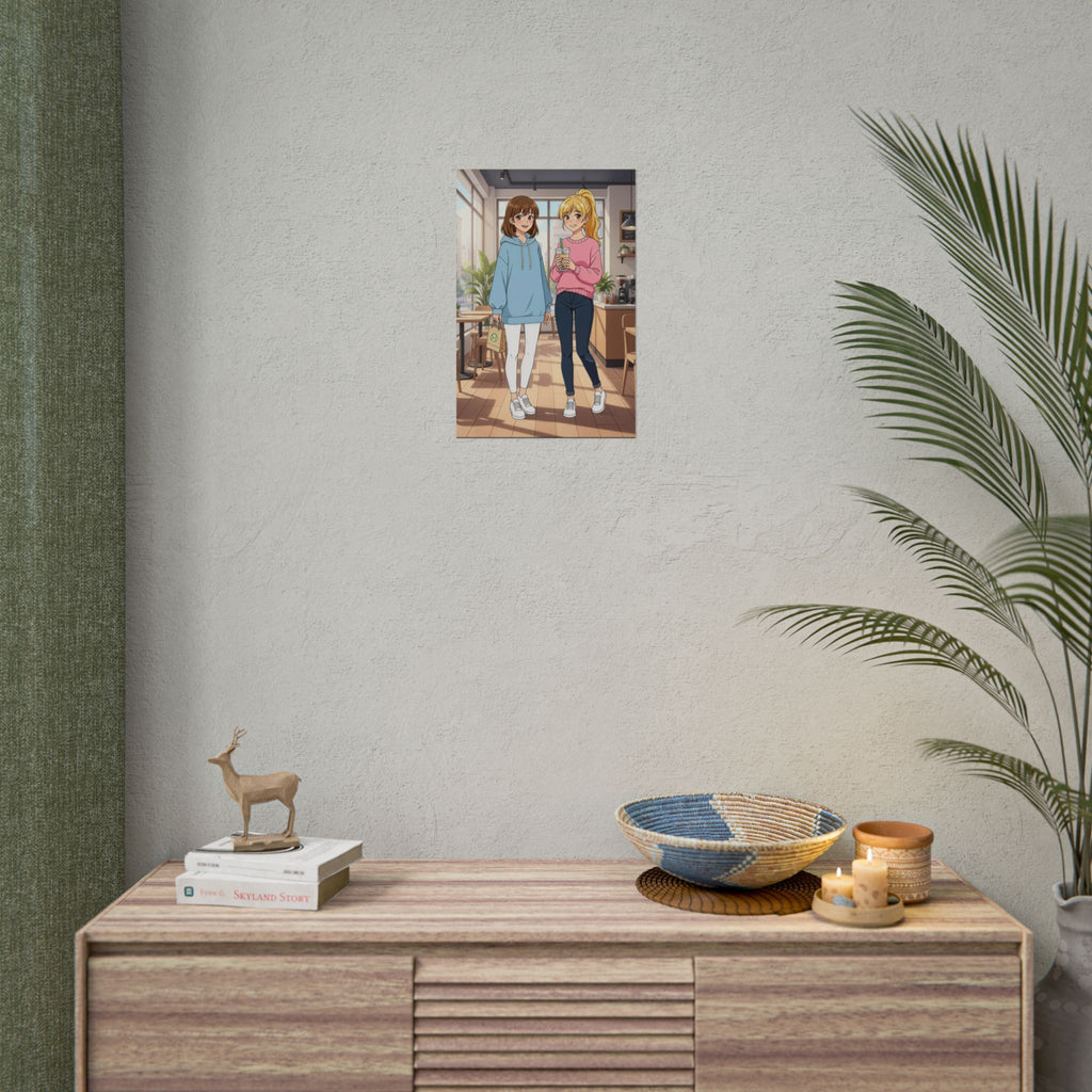 Anime Boba Girls Poster Cozy Slice of Life Wall Art for Bedroom or Anime Cafe Decor