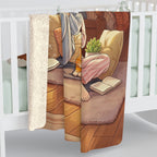 Cozy Anime Girls Sherpa Blanket Pajama Sleepover Scene Cute Cat Throw Blanket for Anime Fans and Book Lovers