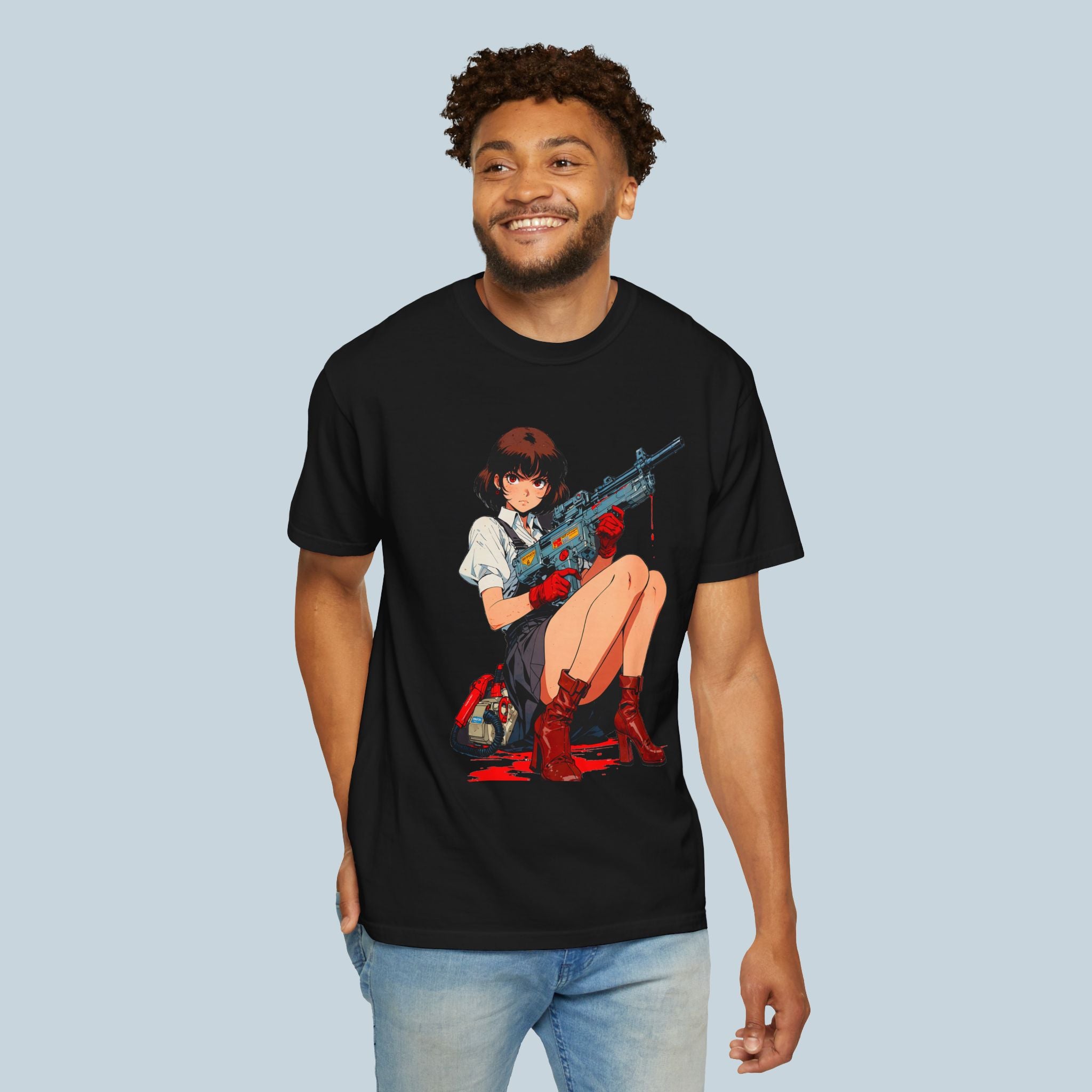 Anime Pin up Girl Rifle Graphic T-Shirt Comfort Colors 1717 Soft Streetwear Tee for Otaku and Gamers