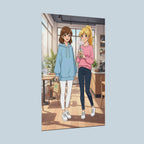 Anime Boba Girls Poster Cozy Slice of Life Wall Art for Bedroom or Anime Cafe Decor