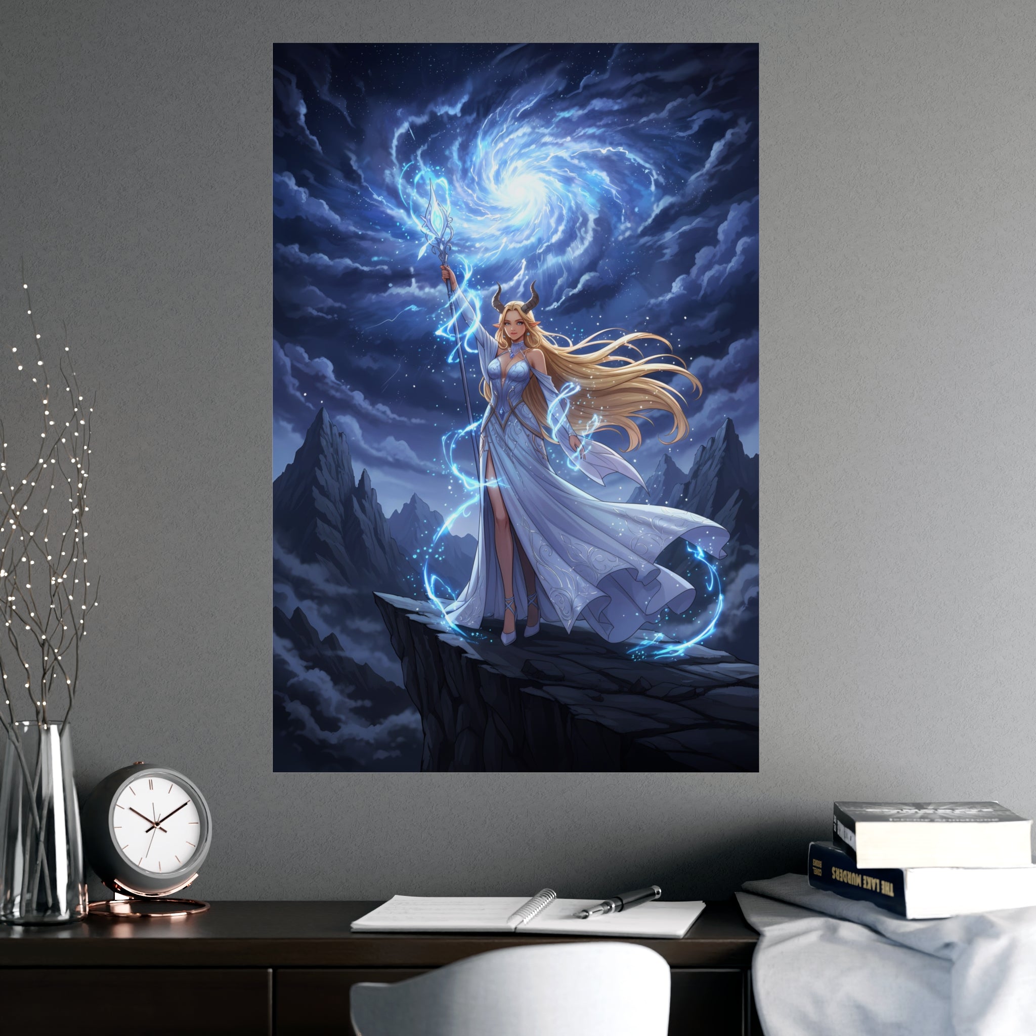 Elowyn Starlight Anime Fantasy Poster Celestial Sorceress Wall Art Magic Mage Decor for Gamers and Anime Fans