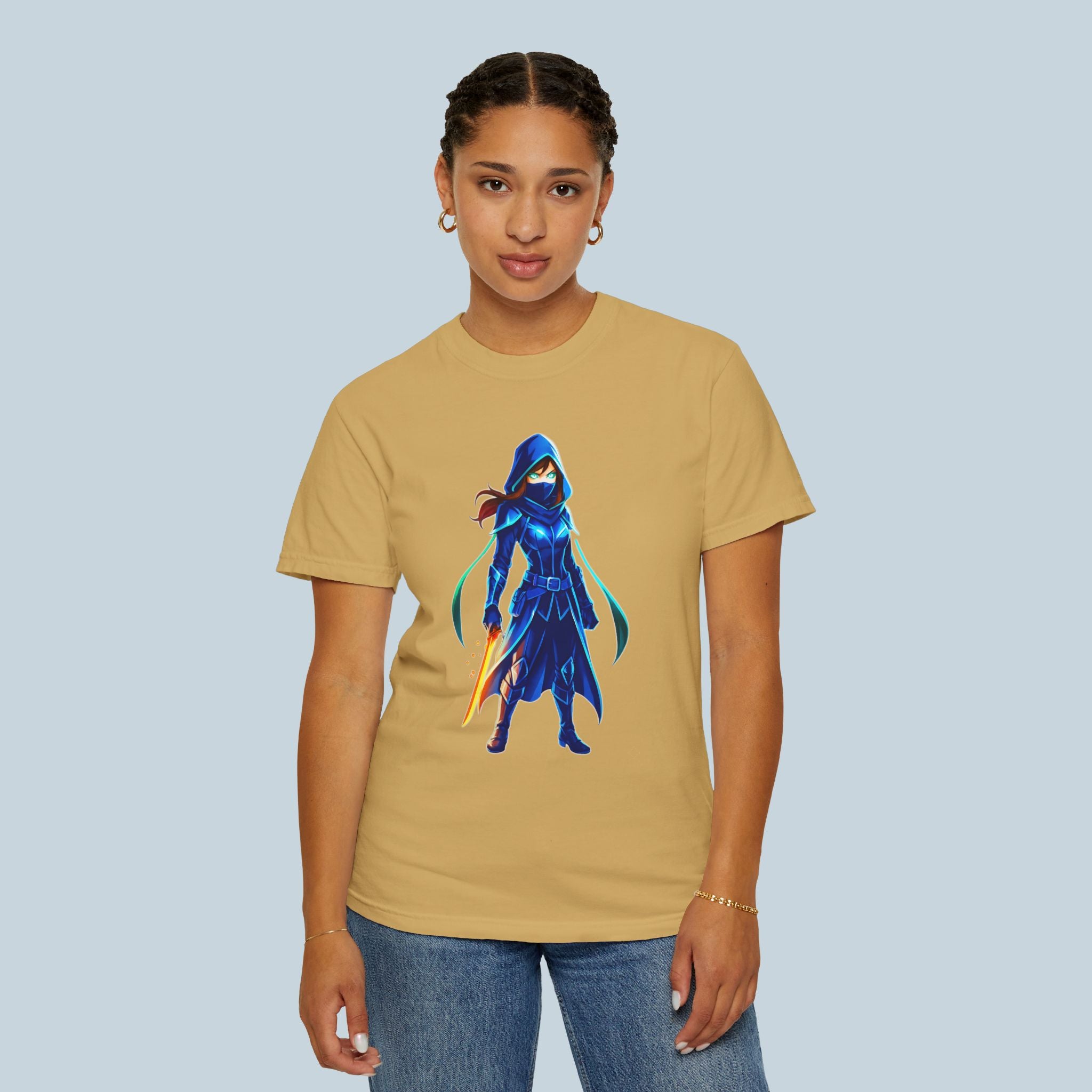 Epic Anime Elf T‑Shirt – Glowing Blue Rogue Hero Design – Fantasy Anime Streetwear Shirt for Gamers & Fans