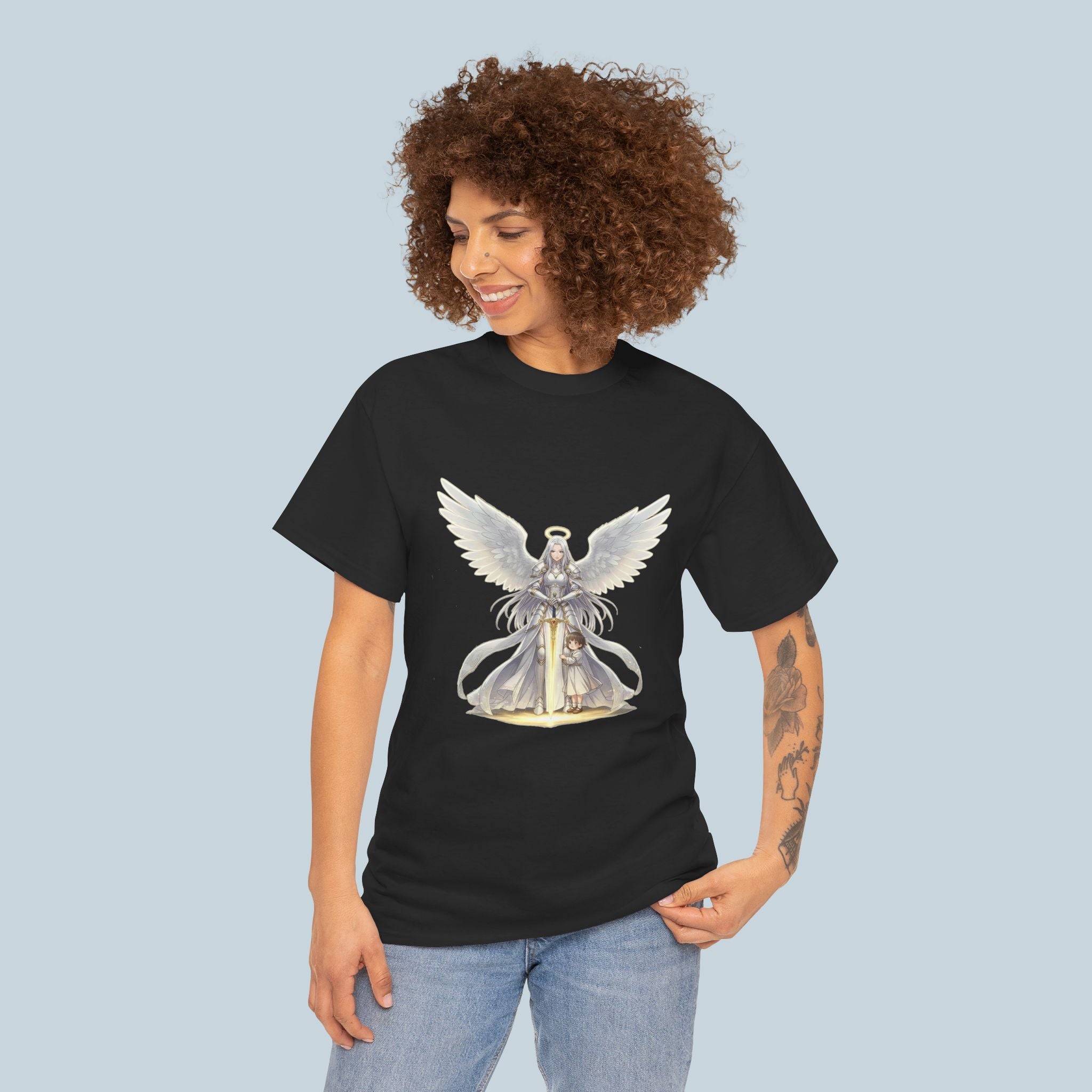 Anime Guardian Angel T-Shirt – Protective Angel & Child Art Tee, Spiritual Fantasy Shirt, Gift for Moms, Dads, Anime Fans
