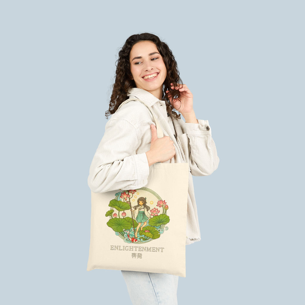 Enlightenment Anime Tote Bag Lotus Zen Spiritual Japanese Aesthetic Reusable Canvas Bag