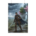 The Soldier Poster – Blossom Grove Story Anime Wall Art, Epic Fantasy Warrior Print, Storm Knight Illustration, Epic Anime Lore Character Poster