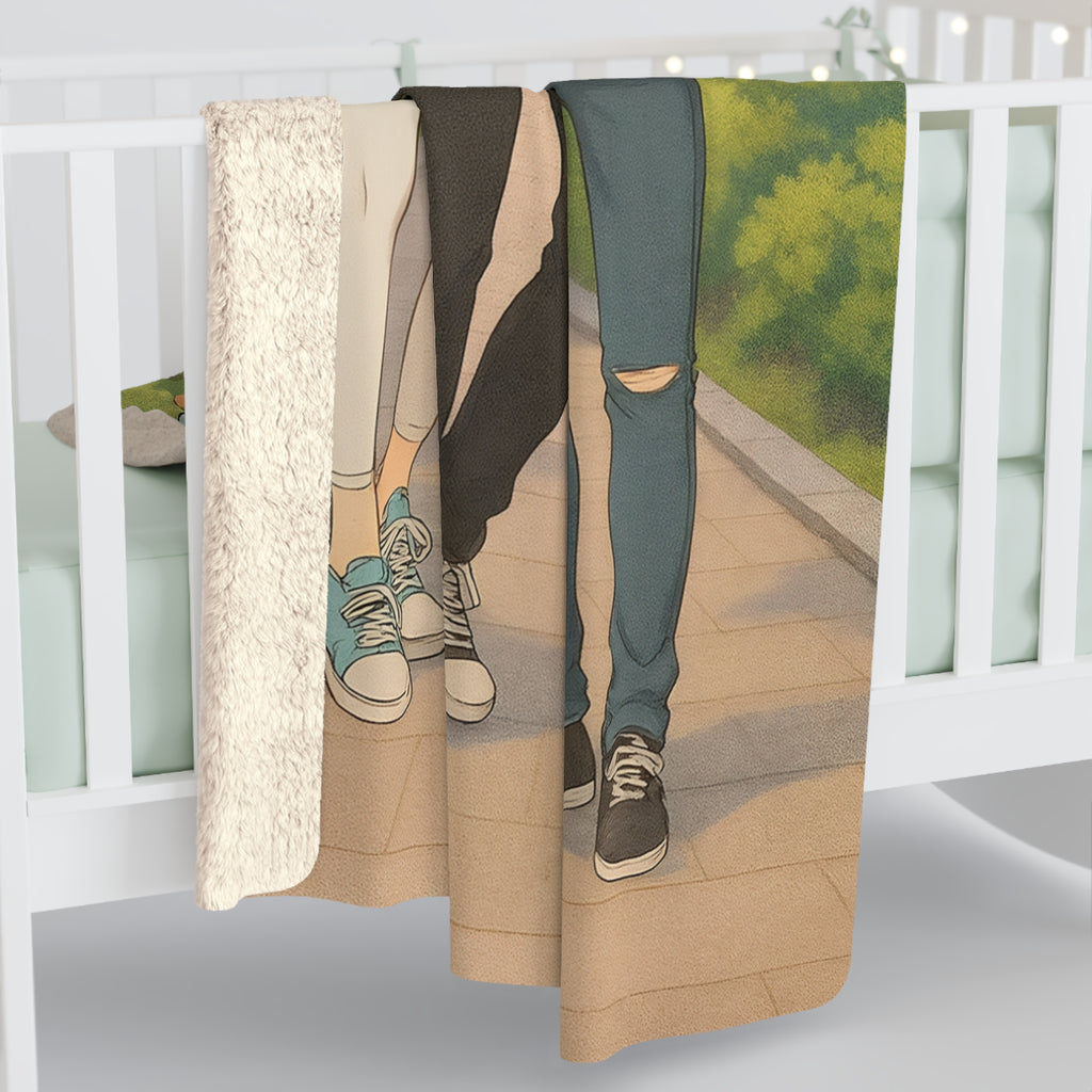 Anime Sherpa Blanket Cozy Friends on Campus Soft Japanese Throw for Anime Lovers and Dorm Rooms