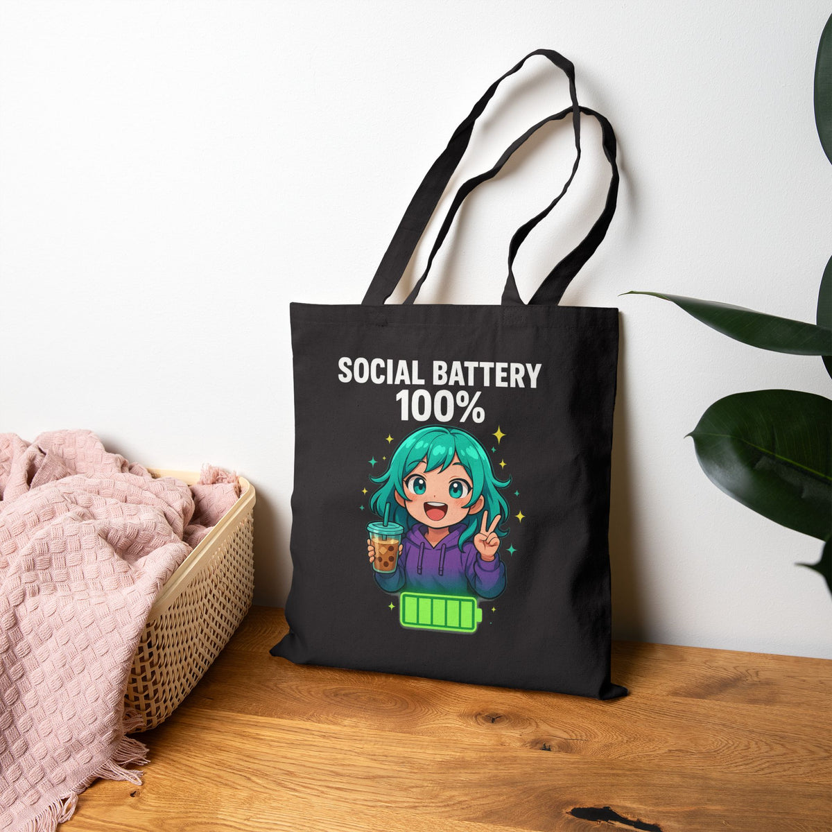 Social Battery 100% Anime Tote Bag