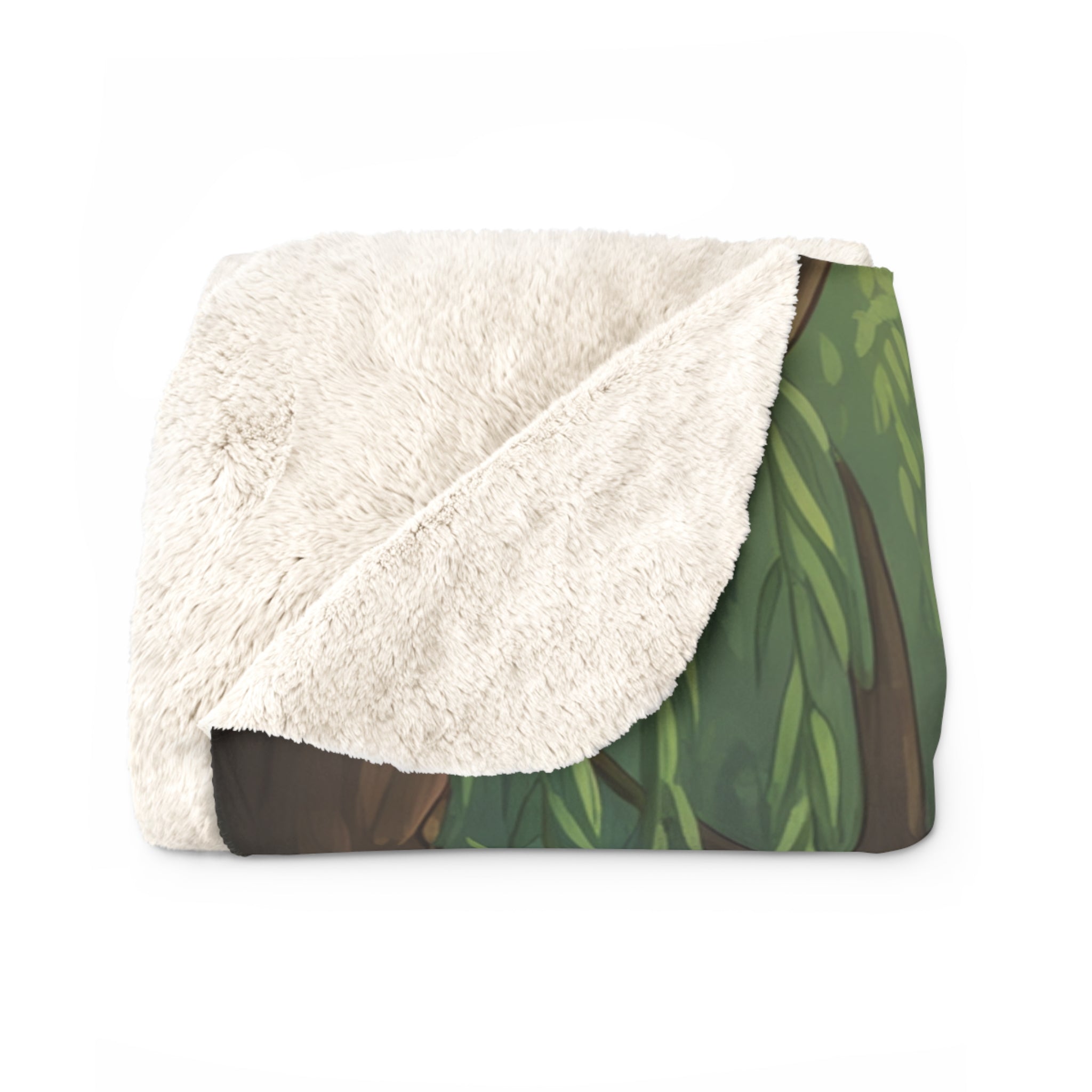 Anime Couple Picnic Sherpa Blanket — Willow Trees River Scene