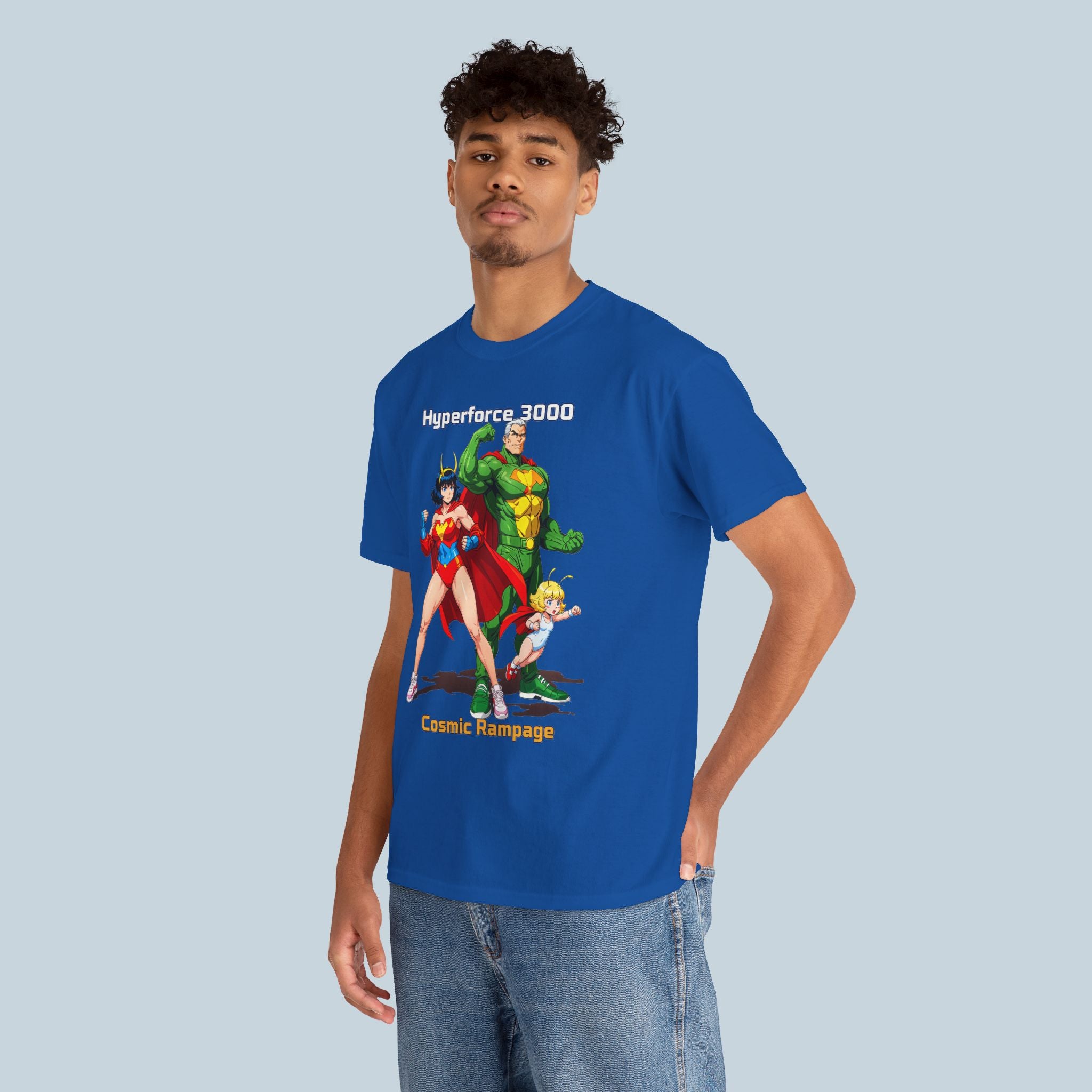 Hyperforce 3000 T-Shirt – Retro Anime Comic Style Superhero Tee – Cosmic Rampage Edition