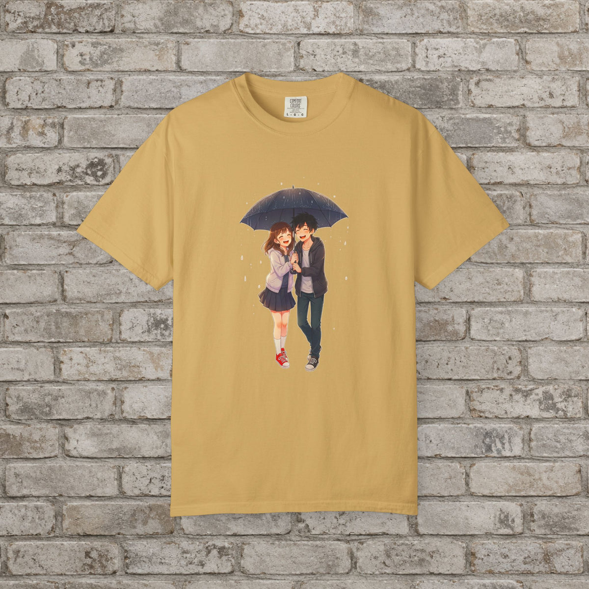 Rainy Day Romance Anime Couple T-Shirt