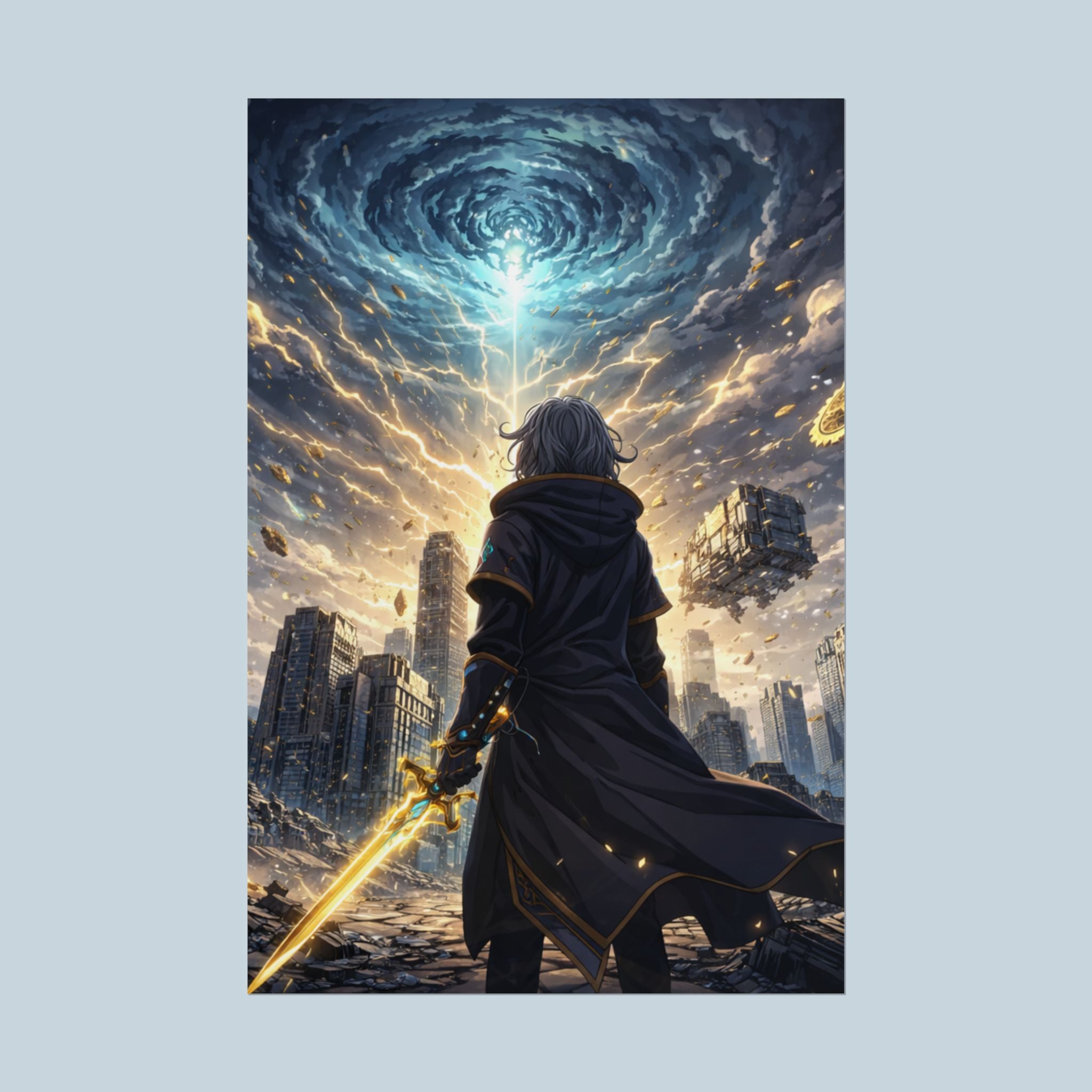 Kael Chronis Poster – Time Mage Anime Wall Art, Cosmic Storm Warrior, Sci-Fi Fantasy Character Print, Epic Anime Universe, 24x36 Artwork