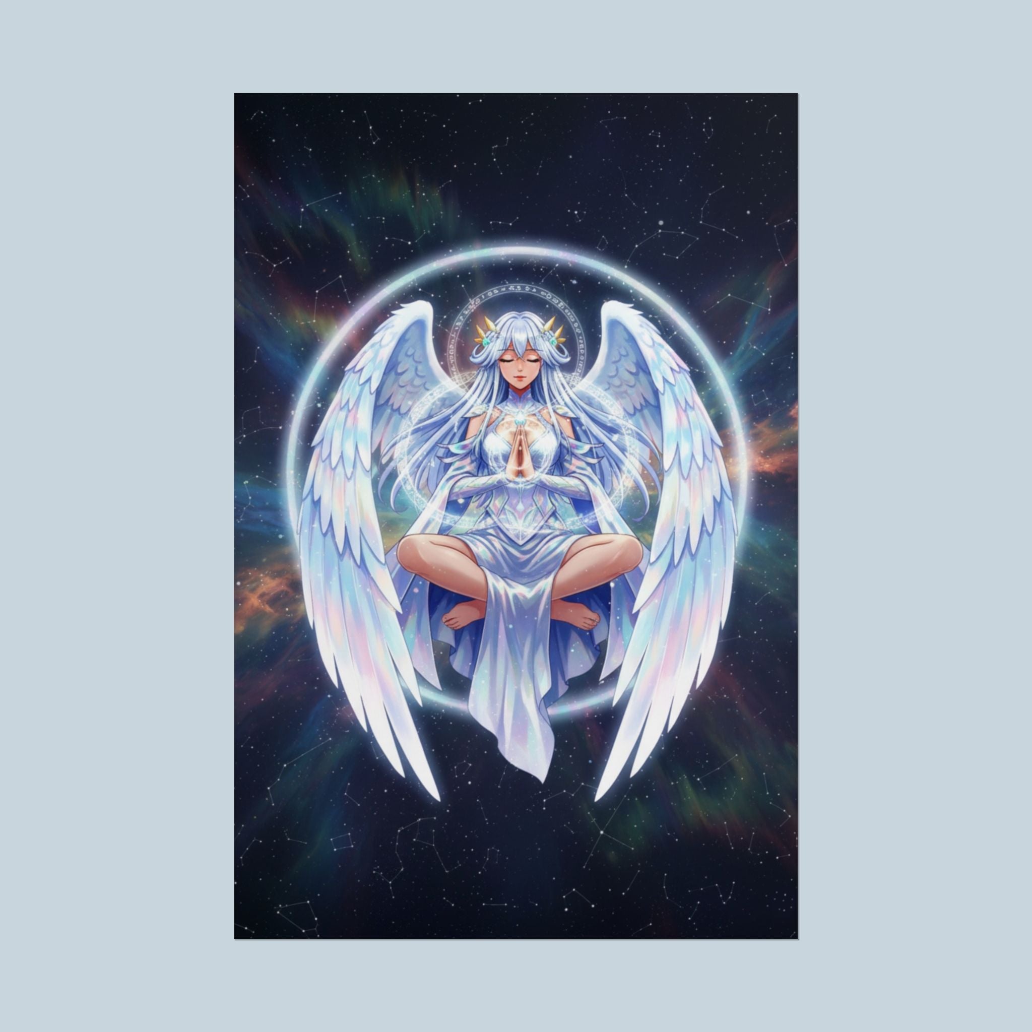 Lyria Solara Anime Poster Celestial Angel Wall Art Fantasy Goddess Print for Bedroom or Studio