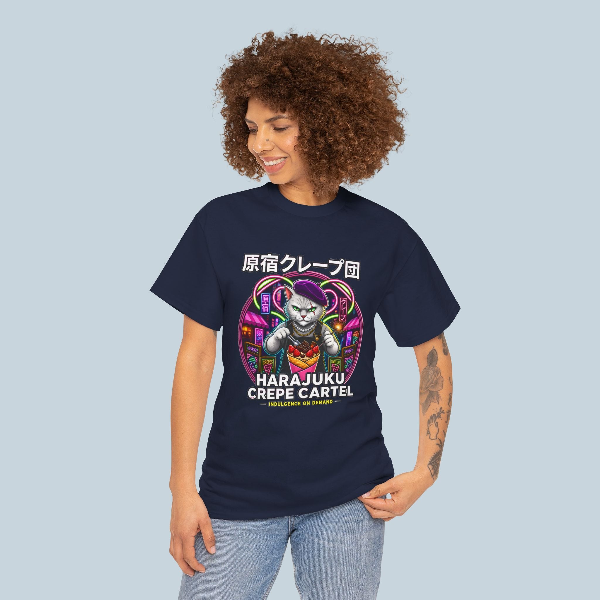 Harajuku Crepe Cartel T-Shirt Neon Japanese Streetwear Cat Graphic Tee Tokyo Anime Style Shirt Foodie Fashion Gift