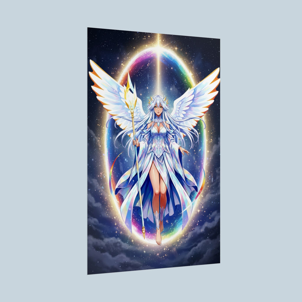 Lyria Solara Anime Poster Celestial Goddess Art Print Angelic Wings Cosmic Fantasy Wall Decor