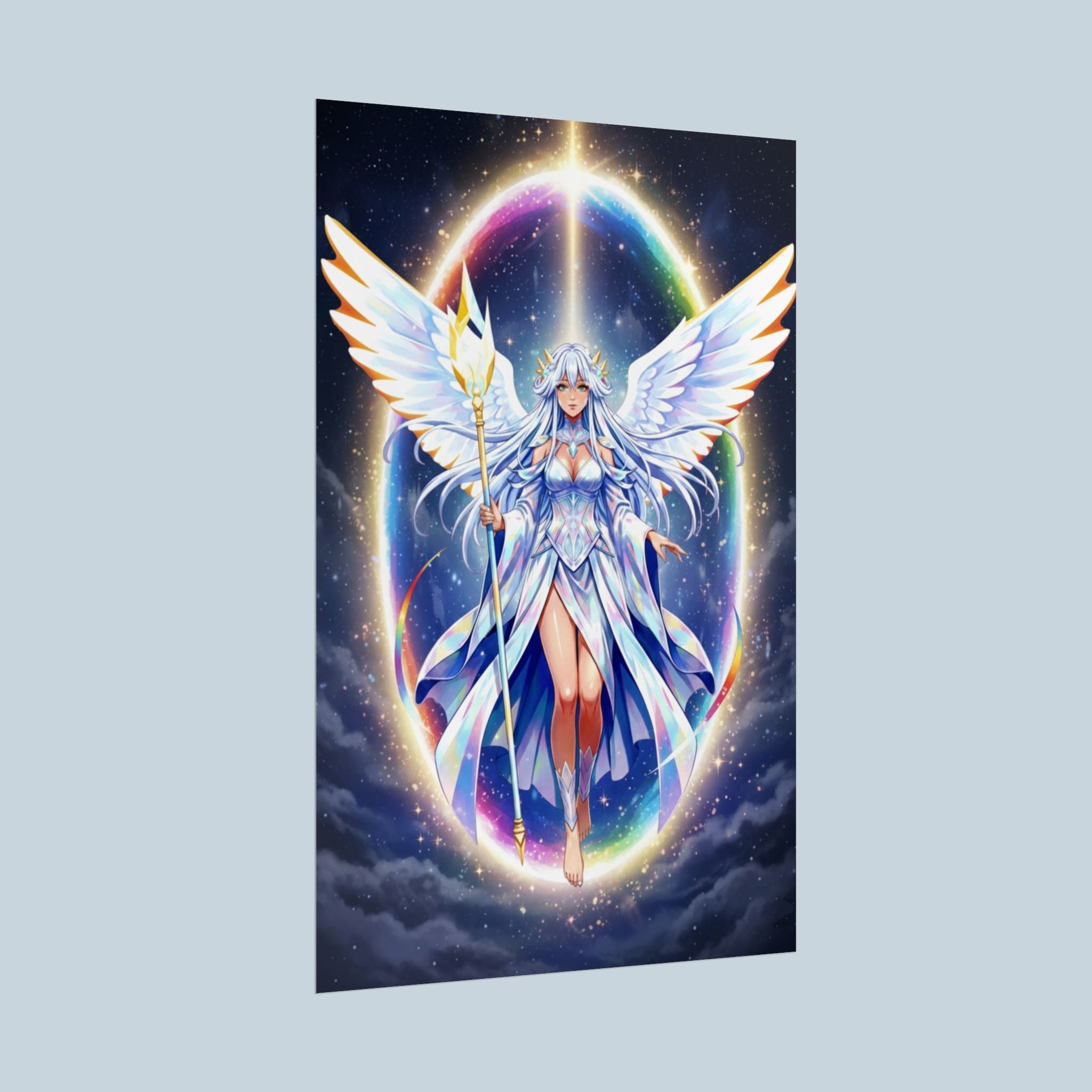 Lyria Solara Anime Poster Celestial Goddess Art Print Angelic Wings Cosmic Fantasy Wall Decor