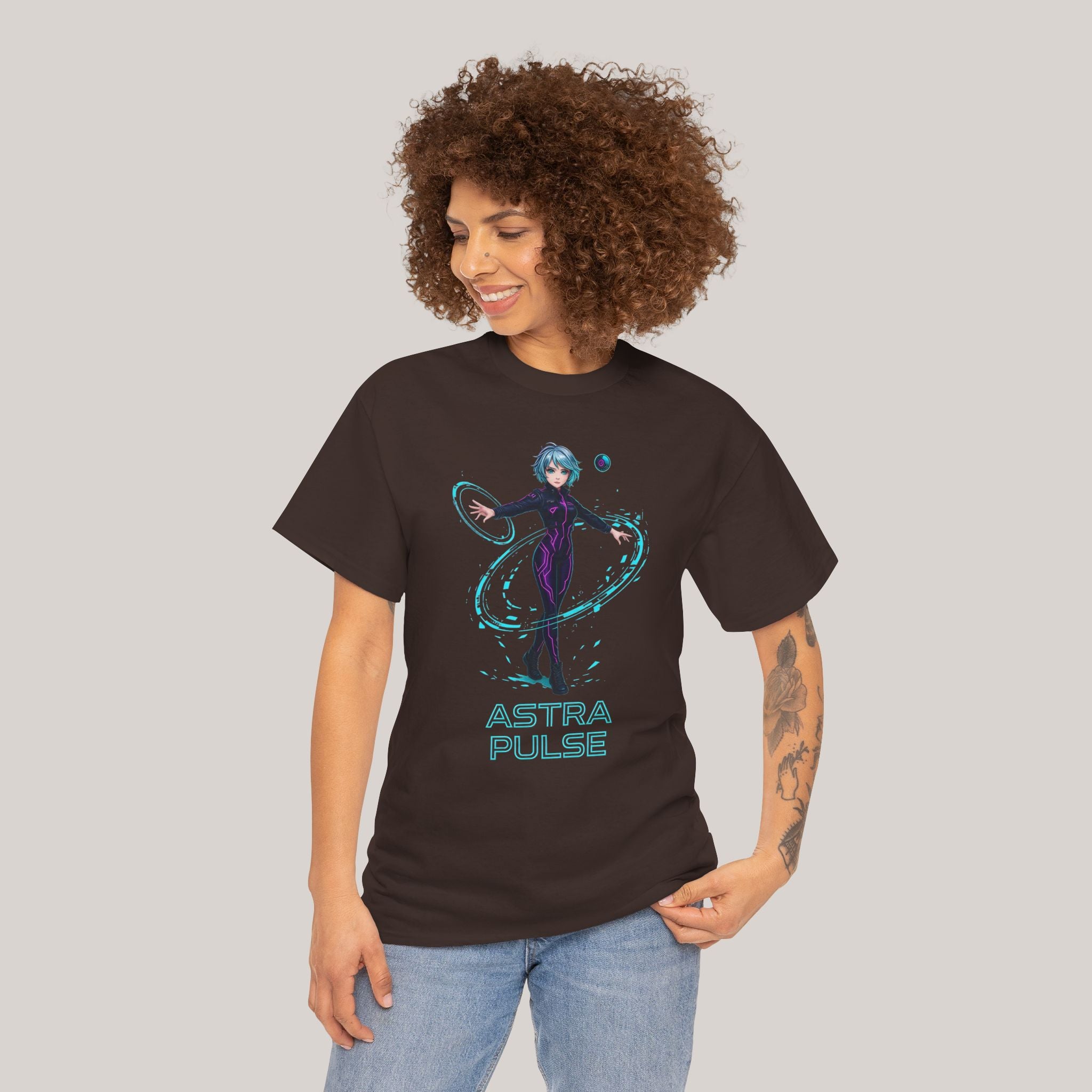 Astra Pulse T-Shirt Anime Sci-Fi Girl Space Warrior Tee Futuristic Cyber Hero Gift for Anime Fans