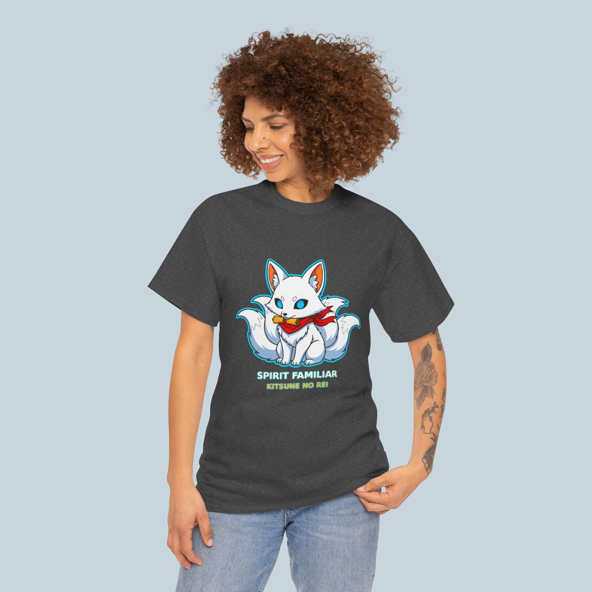 Kitsune Spirit Familiar Anime T Shirt Cute Fox Yokai Graphic Tee Japanese Myth Anime Streetwear Gamer Shirt Unisex