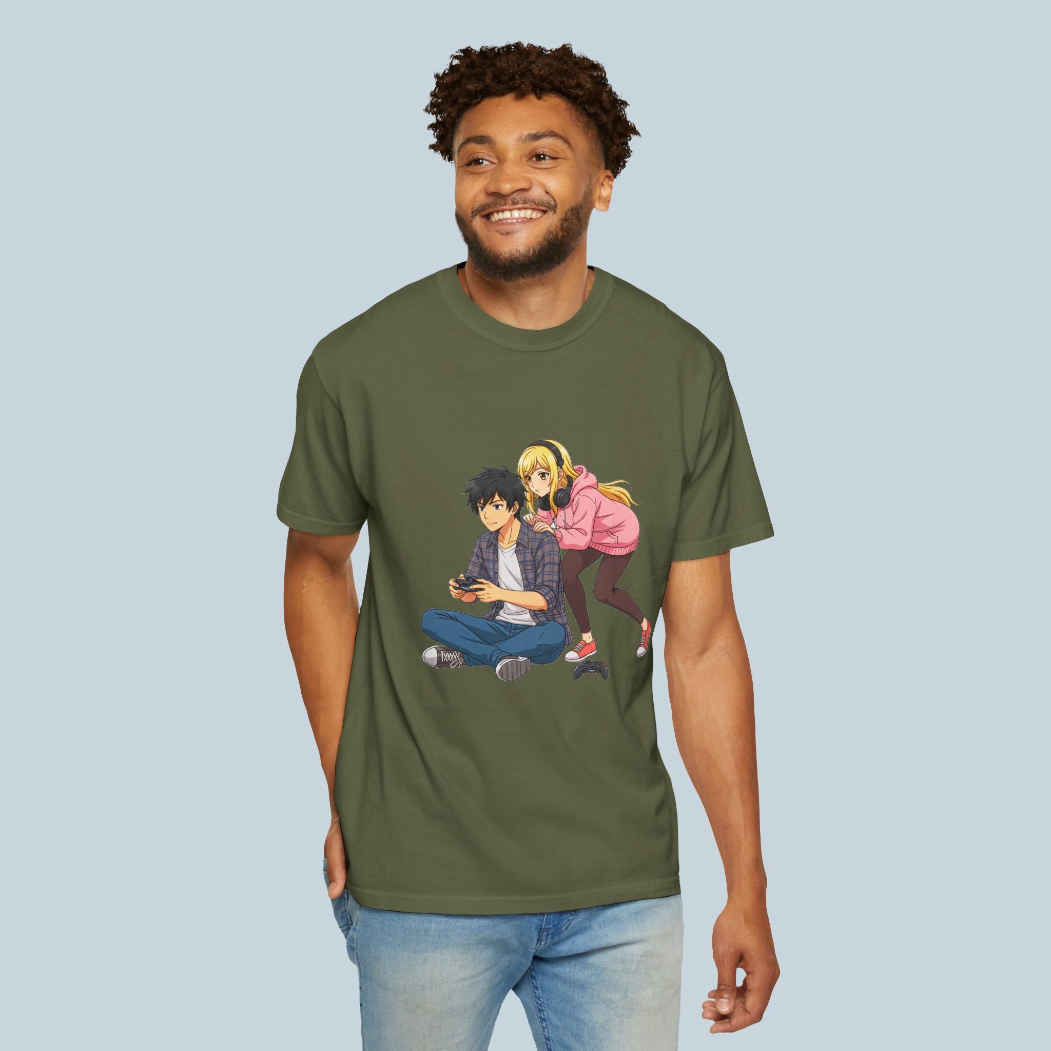 Anime Gamer Couple T-Shirt — Cute Gaming Boyfriend & Girlfriend Design