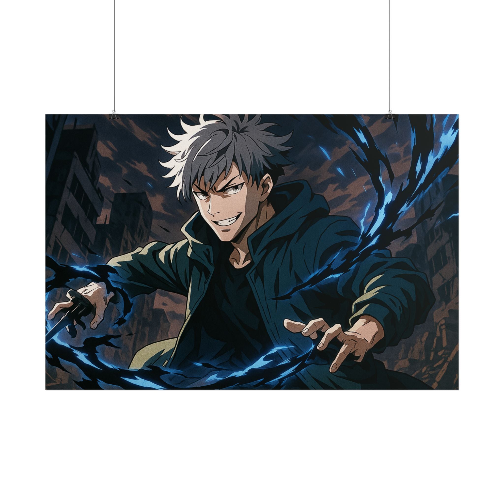 Anime Villain Poster Dark Energy Fighter Wall Art Powerful Shonen Character Print Action Manga Artwork for Otaku Room Decor