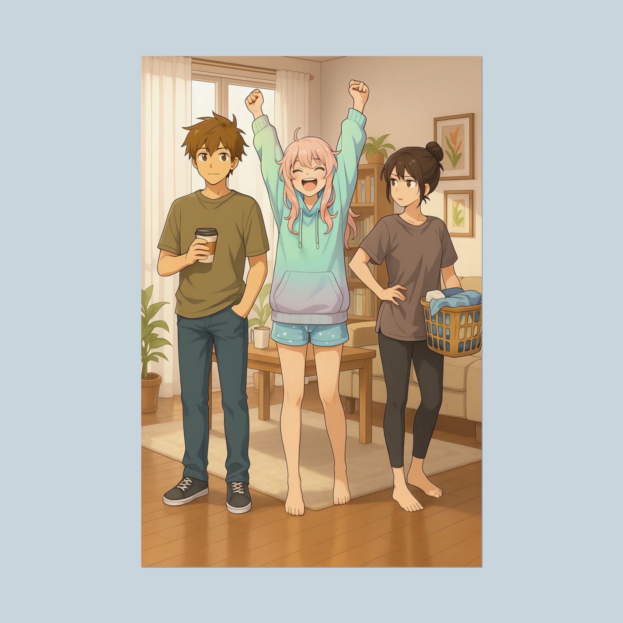 Anime Poster Cozy Morning Trio Wall Art Poster Cute Slice of Life Decor