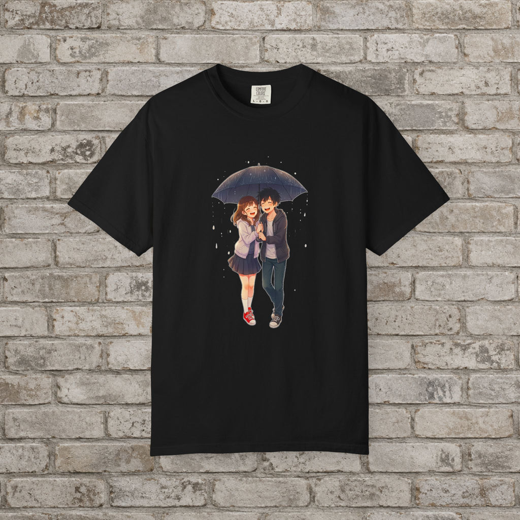 Rainy Day Romance Anime Couple T-Shirt