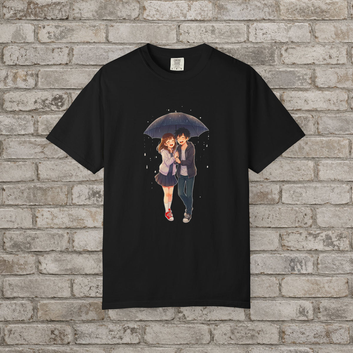 Rainy Day Romance Anime Couple T-Shirt
