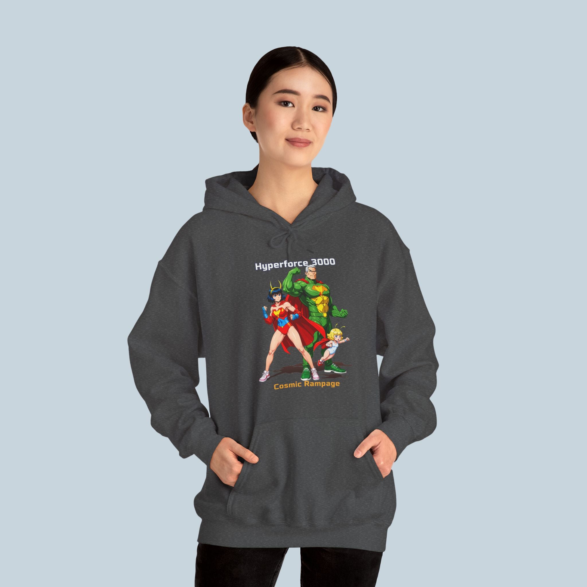 Hyperforce 3000 Hoodie – Retro Anime Hero Hoodie, Cosmic Rampage Design, Epic Gift for Anime Fans & Gamers
