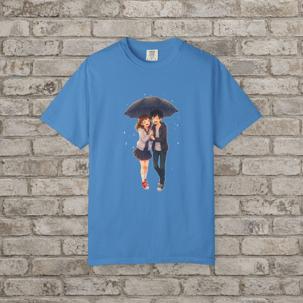 Rainy Day Romance Anime Couple T-Shirt