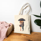 Cute Anime Couple Tote Bag Romantic Rain Scene Canvas Gift for Anime Fans and Kawaii Aesthetic Lovers