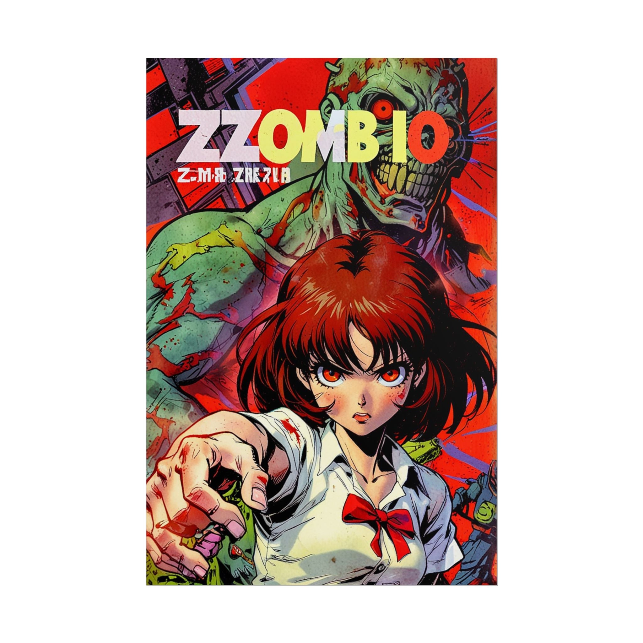 ZOMBA SQUAD Poster - Zombie Apocalypse Anime Wall Art, Horror Manga Style Print, Grindhouse Comic Decor, Survival Girl Artwork, Gamer Room Poster