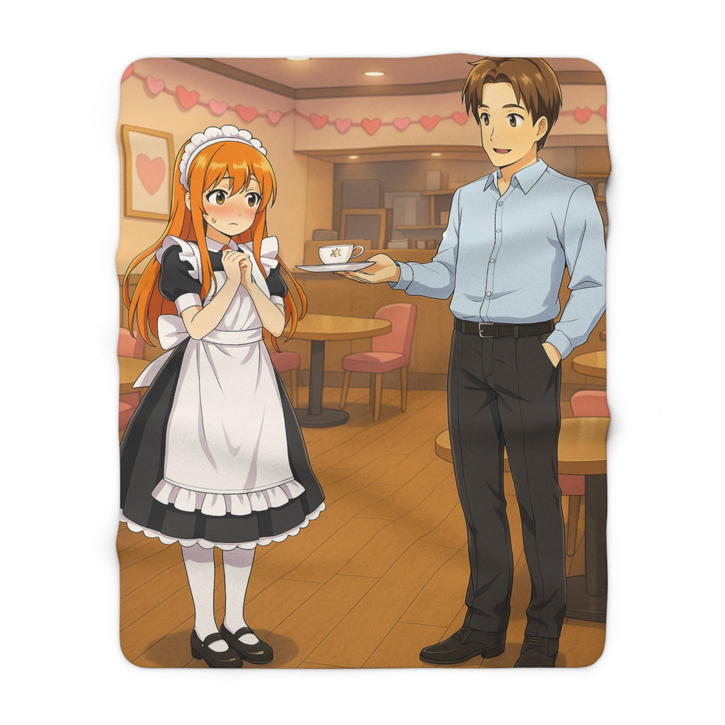 Anime Maid Café Sherpa Blanket Cute Cozy Japanese Decor Gift for Anime Fans and Otaku Rooms