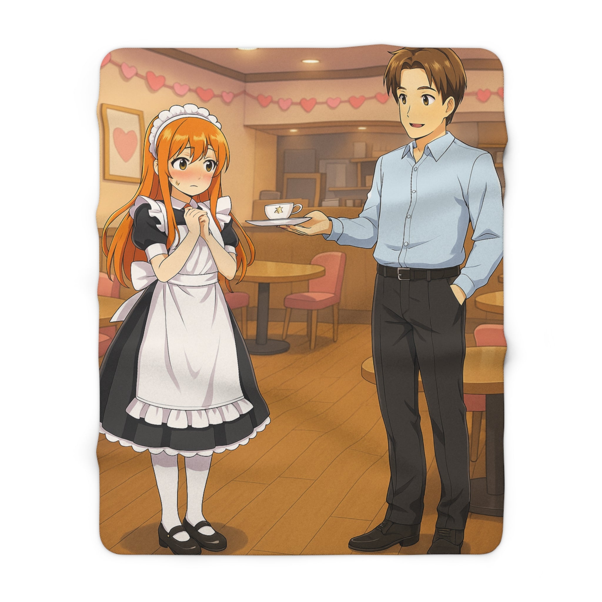 Anime Maid Café Sherpa Blanket Cute Cozy Japanese Decor Gift for Anime Fans and Otaku Rooms
