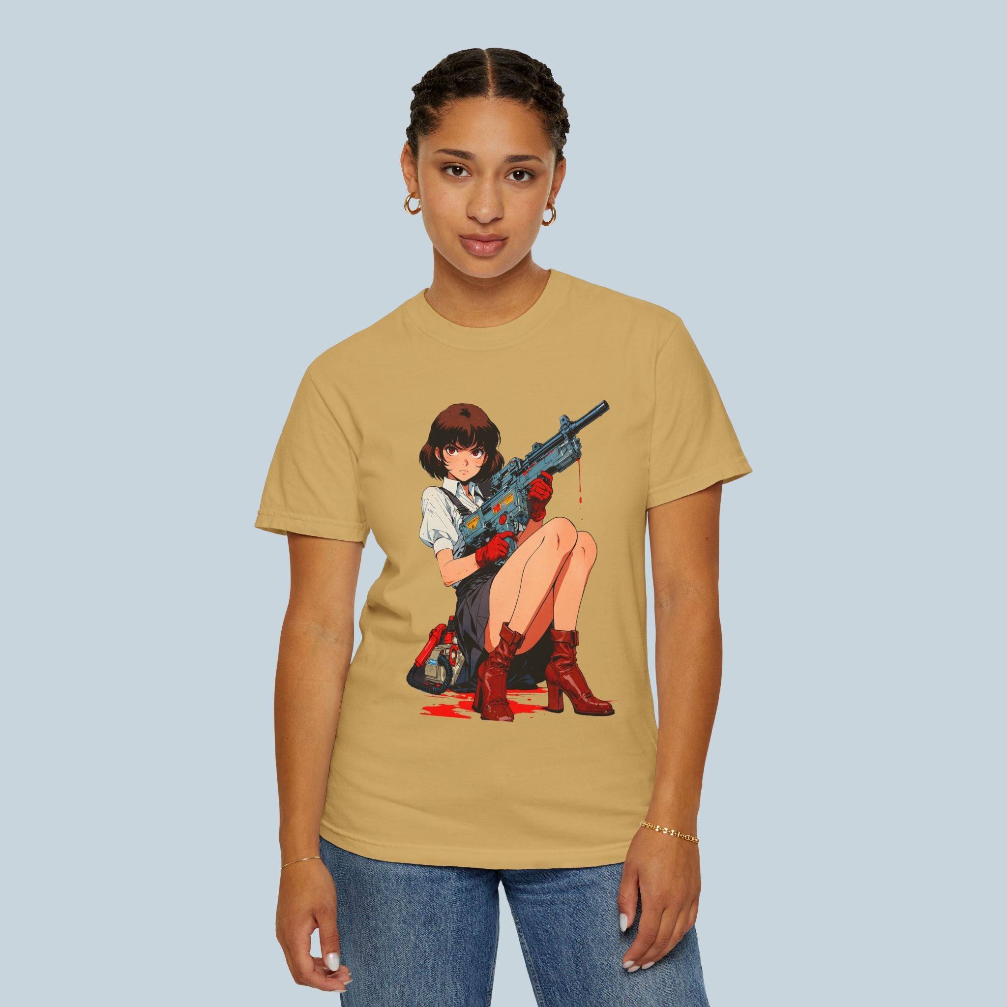Anime Pin up Girl Rifle Graphic T-Shirt Comfort Colors 1717 Soft Streetwear Tee for Otaku and Gamers