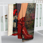 Anime Pin Up Girl Sherpa Blanket Grindhouse Girl Gun Horror Throw Soft Cozy Gift for Anime Fans and Gamers