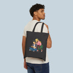 Anime Couple Tote Bag — Cute Gamer Girl & Boy Cotton Canvas Shopper