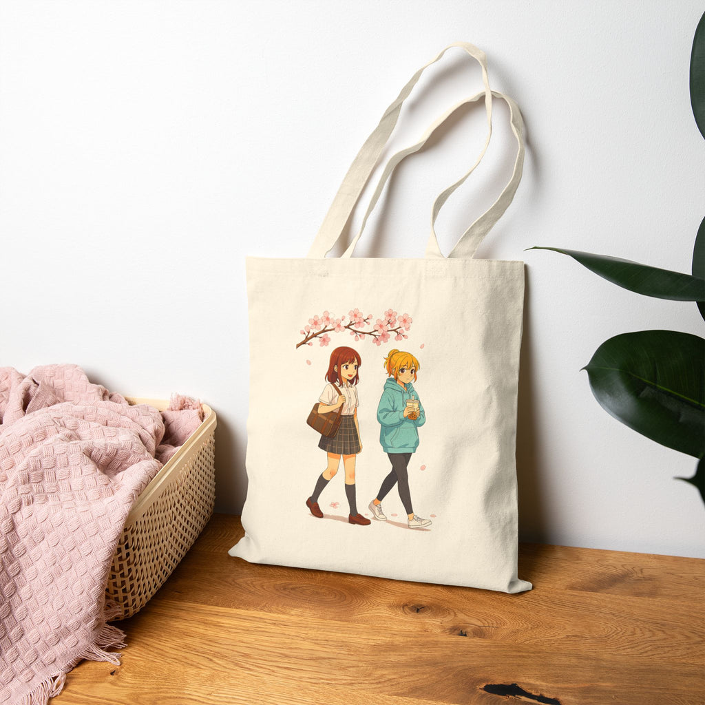 Cherry Blossom Walk Anime Tote Bag – Cozy Slice of Life Sakura Design